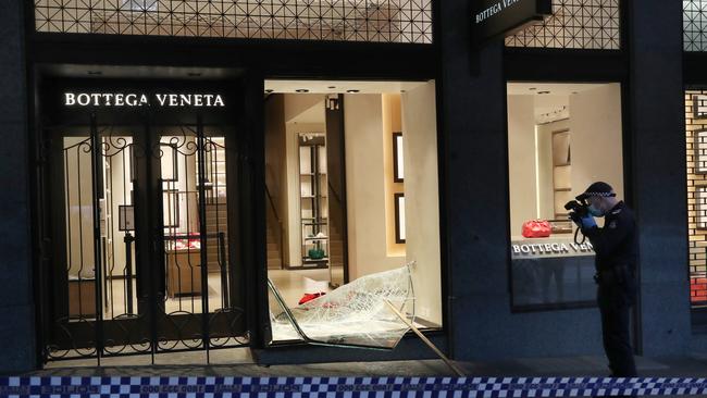 Bottega Veneta, also on Collins St, was ram raided last Wednesday. Picture: David Crosling