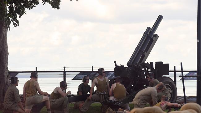 Gunners reenactment at the 81st commemoration of the Bombing of Darwin held at the cenotaph on the esplanade. Picture: (A) manda Parkinson