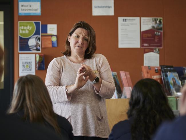 Mandy Holmes speaks to students at Bairnsdale Secondary College.