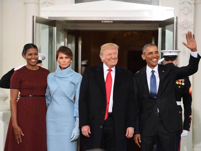 Barack and Michelle Obama welcomed Donald Trump and Melania to the White house on January 20, 2017. Picture: AFP