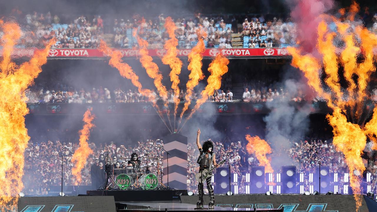 Kiss performs on stage at the MCG. Picture: Jason Edwards