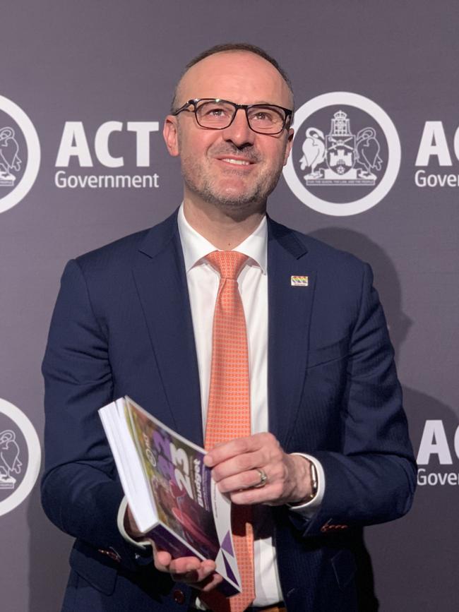 ACT Chief Minister and Treasurer Andrew Barr releases the 2022-23 ACT budget. Picture: Julia Kanapathippillai