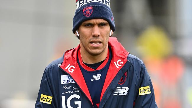 MELBOURNE, AUSTRALIA - JUNE 23: Harley Bennell of the Demons looks on during a Melbourne Demons AFL training session at Casey Fields on June 23, 2020 in Melbourne, Australia. (Photo by Quinn Rooney/Getty Images)