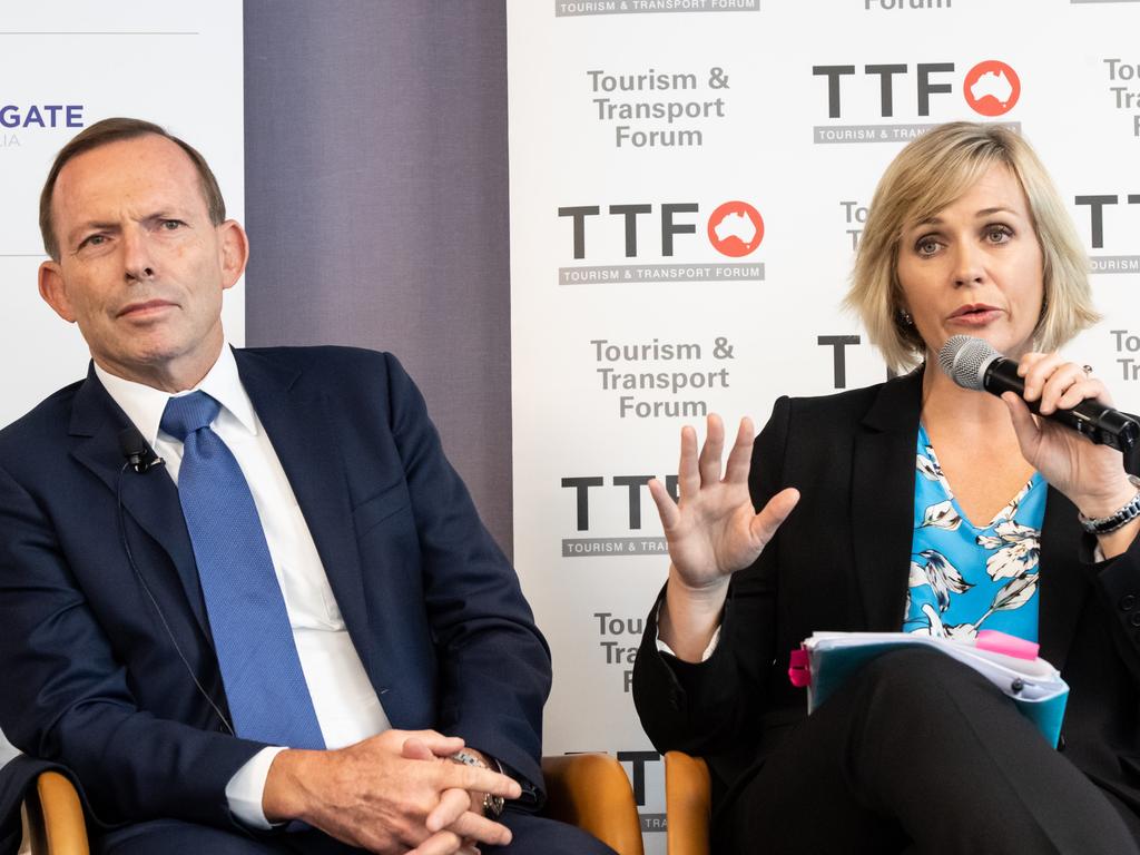 Mr Abbott and Zali Steggall independent candidate for Warringah at a Leadership Summit last month.