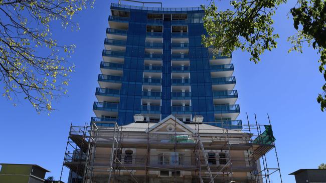 August Towers on the corner of Hutt St and South Tce is nearing completion according to its developer who is being sued for alleged outstanding payments to Bianco Construction Supplies. Picture: Naomi Jellicoe