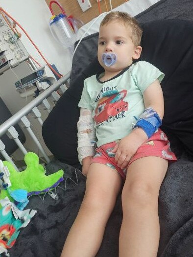 PJ Leyshon while undergoing treatment for acute lymphoblastic leukaemia. Picture: Supplied by family