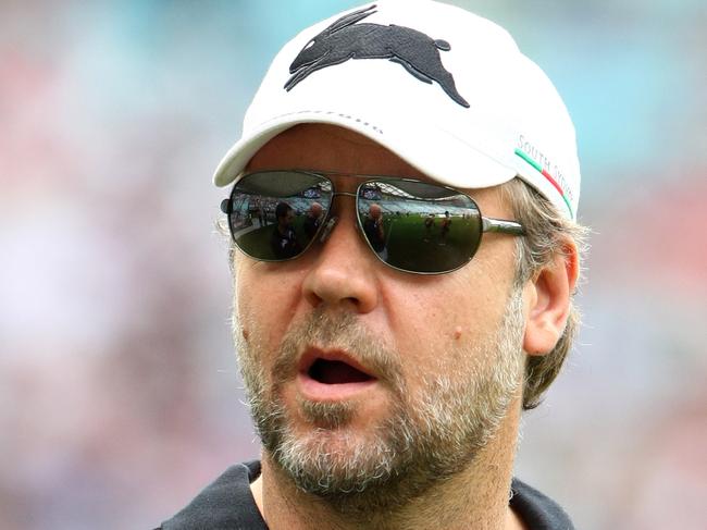 Russell Crowe. Celebrities at the NRL match, Souths v Roosters. Souths Sydney Rabbitohs vs Sydney Roosters, played at ANZ Stadium. Rugby League NRL