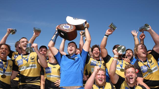 PERTH, AUSTRALIA - OCTOBER 26: Ian Prior of the Force holds the trophy aloft after winning the NRC Final between the Western Force and Canberra Vikings at the University of Western Australia Sports Park on October 26, 2019 in Perth, Australia. (Photo by Paul Kane/Getty Images)