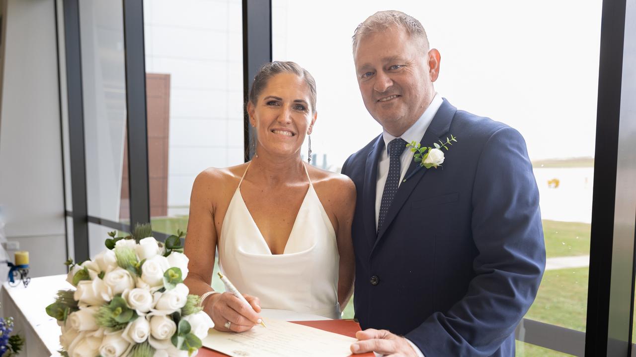 Rachel and David Wigan recently got married and were the first couple to get married at Wellcamp Airport, after a traumatic incident saw Rachel's hand almost completely severed by a lawn mower. Picture: Jacqueline Hudson