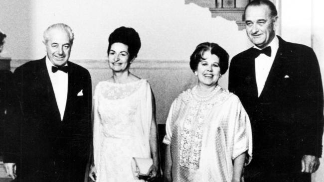 Australian Prime Minister Harold Holt and his wife Zara with US President Lyndon Johnson and Lady Bird before a state dinner at the White House in Washington in 1967.