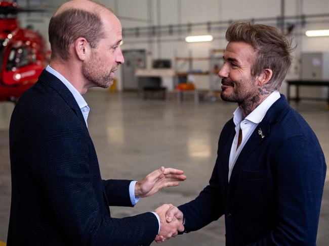 Prince William with David Beckham during a visit to RAF Northolt to view the two new London Air Ambulance Charity helicopters. Picture: Aaron Chown/WPA Pool/Getty Images