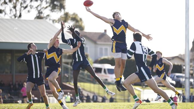 Cooper Trembath of Whitefriars College attempts to mark the ball against St Patrick's Ballarat. (Photo by Daniel Pockett/AFL Photos/via Getty Images)