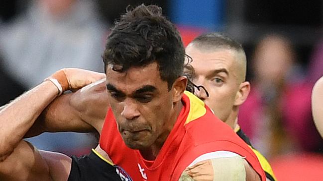 Jack Martin of the Suns in action during the Round 16 AFL match between the Gold Coast Suns and the Richmond Tigers at Metricon Stadium on the Gold Coast, Saturday, July 6, 2019. (AAP Image/Dan Peled) NO ARCHIVING, EDITORIAL USE ONLY