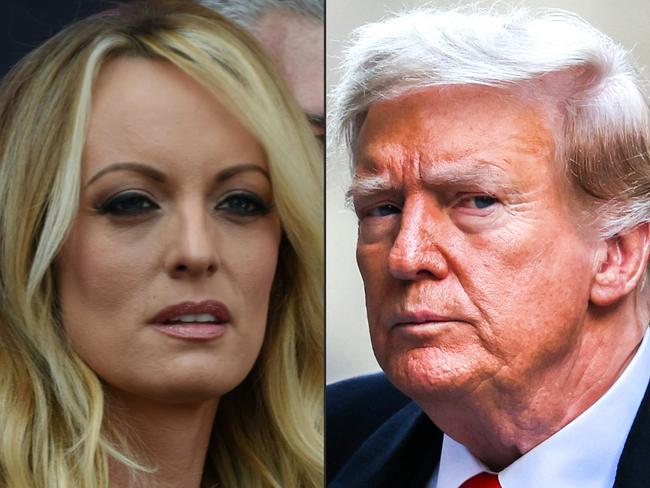 (COMBO) This combination of pictures created on April 12, 2024 shows adult film star Stormy Daniels in Hollywood, California and former US President Donald Trump in New York City on March 25, 2024.. Donald Trump goes on trial on April 15, 2024 for allegedly covering up hush money payments to hide affairs ahead of the 2016 presidential election which propelled him into the White House. (Photo by Robyn Beck and Charly TRIBALLEAU / AFP)