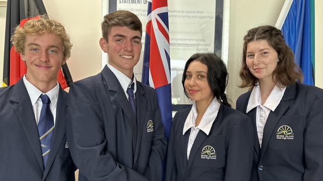 Bribie Island State High School captains and vice captains, Thomas Madden, Noah Greig, Misa Hayward and Sera Upin. Picture: Contributed