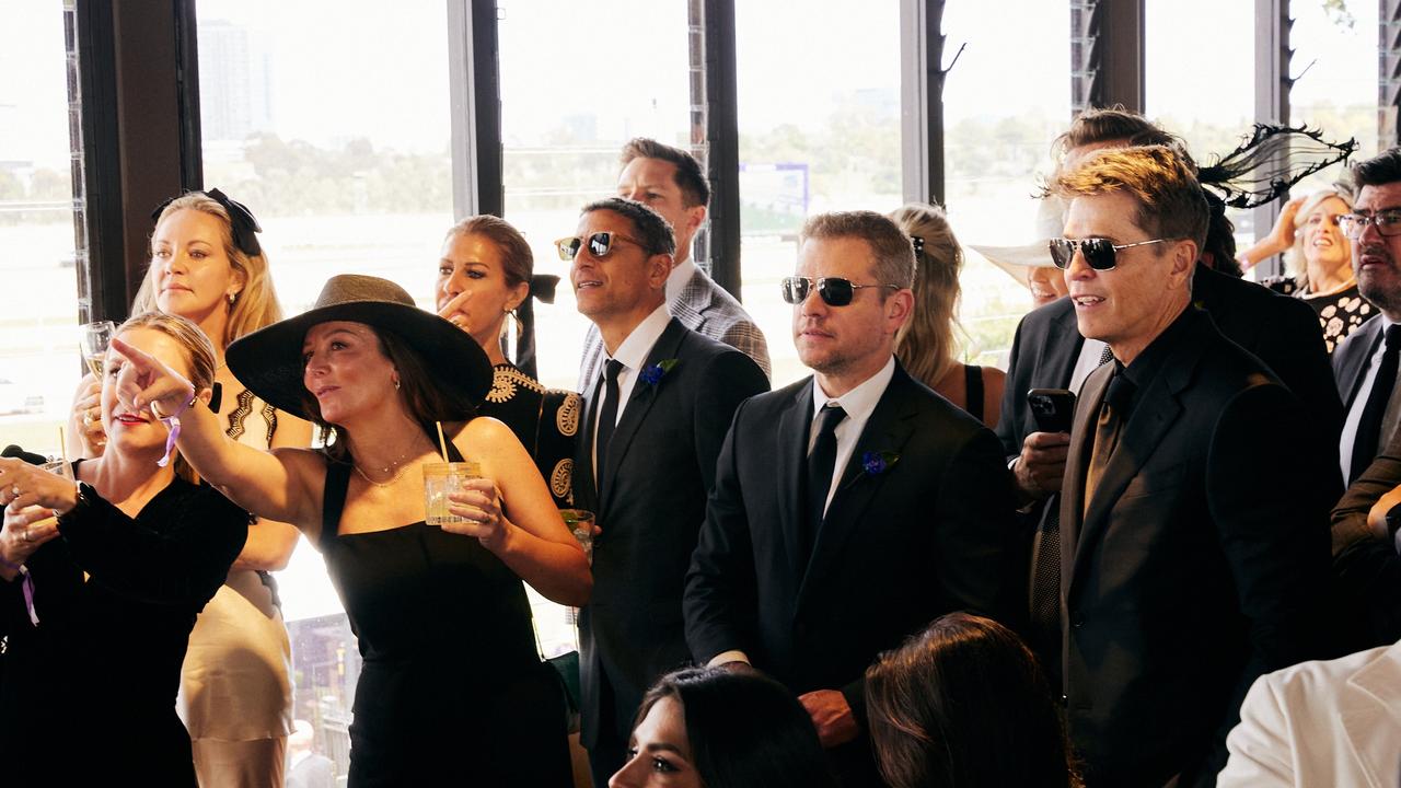 Matt Damon (second from right) enjoying Lexus marquee at Flemington Racecourse on Victoria Derby Day 2023. Picture: Supplied/Magner Media/Lexus