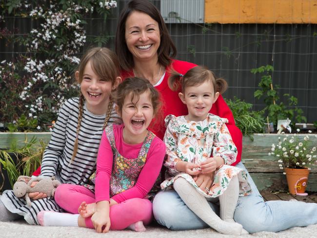 Tess Tagg with daughters Millie, 6, Grace, 4, and Rosie, nearly 2. Picture: Sarah Matray