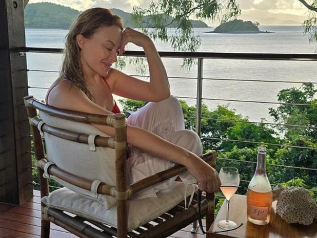 Kylie Minogue has shared a photo to Instagram of her looking very relaxed on Hamilton Island in the Whitsundays, March 2024. Picture: @kylieminogue