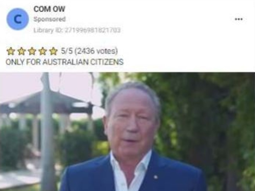 Another scam ad featuring Andrew Forrest. Picture: Supplied