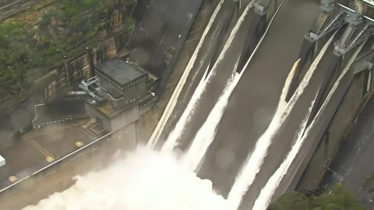 Warragamba Dam spilling on Sunday July 3. Picture: ABC News