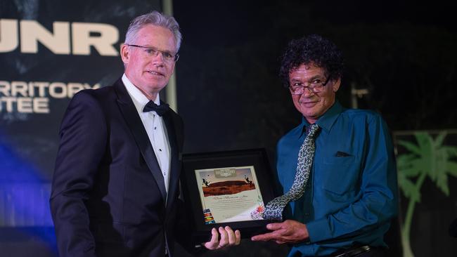 Sean Bowden and Don Bonson Jr at the 2023 AFLNT Hall of Fame. Picture: Pema Tamang Pakhrin