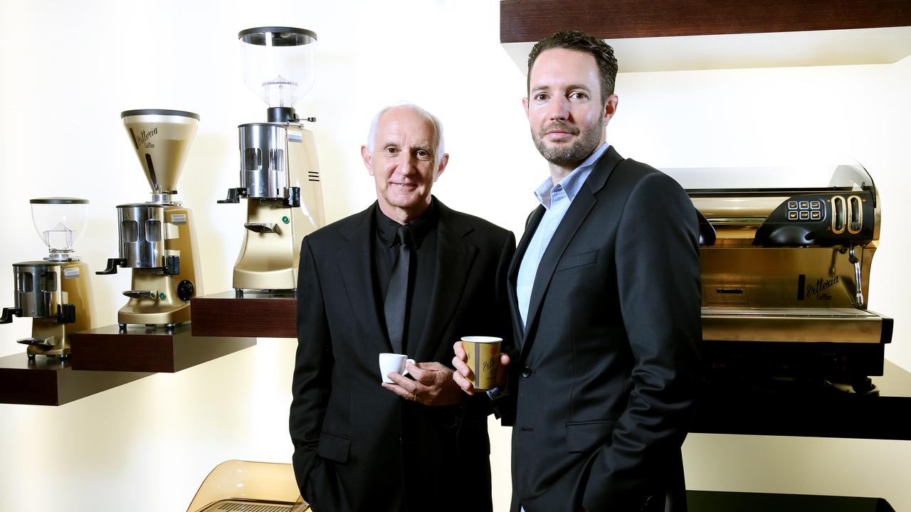 Vittoria Coffee owner Les Schirato with his son Rolando Schirato. Picture: Richard Dobson