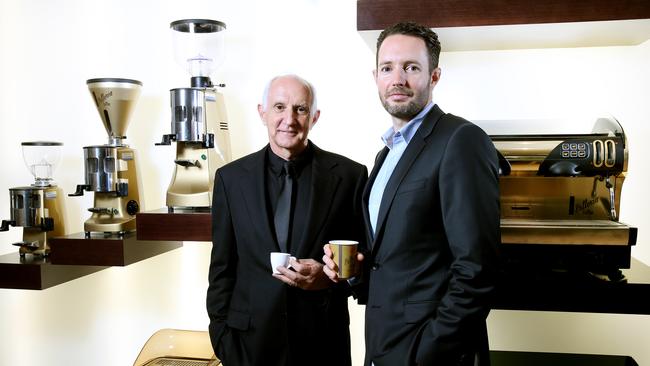 Vittoria Coffee owner Les Schirato with his son Rolando Schirato. Picture: Richard Dobson