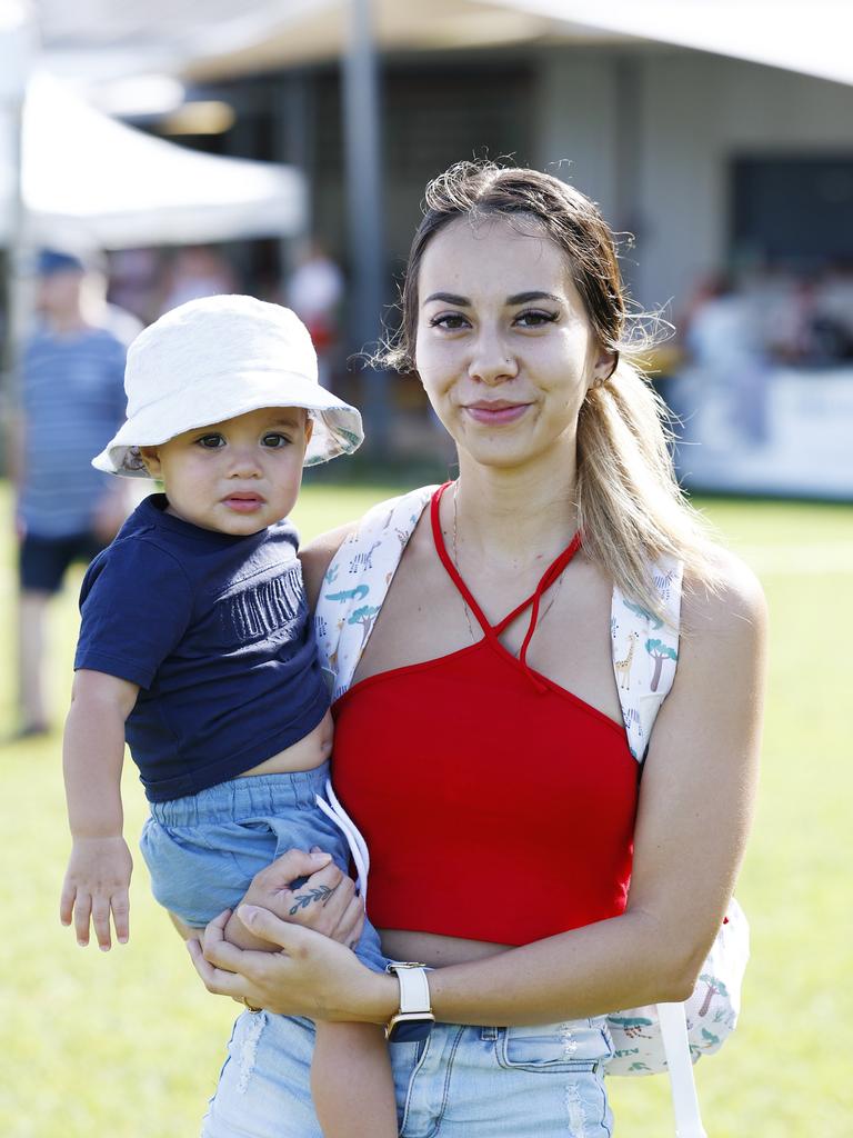 Izaiah Karwan, 1, and Reina Pugh at the Little Day Out family day, held at the Holloways Beach Sports Oval and raising funds for the Holloways Hub. Picture: Brendan Radke