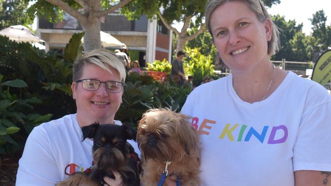 Ipswich 2023 Dog Day at Nicholas Street Precinct pictured is Zoe Keding and Kelly Jordin with dogs Onyx and Sprout