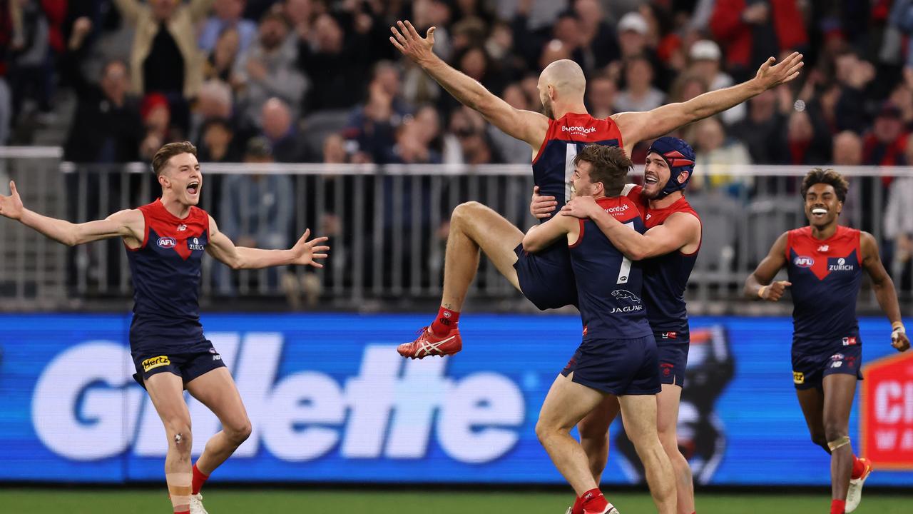 The Demons celebrate a Max Gawn goal. Picture: Getty Images