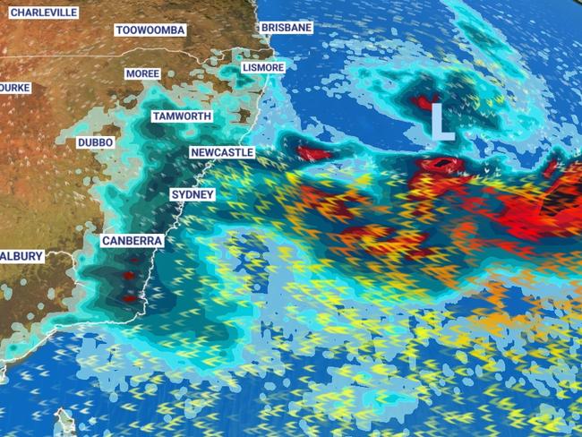 Torrential rain is set to hit the NSW coast on Thursday, May 6, 2021. Picture: Sky News Weather