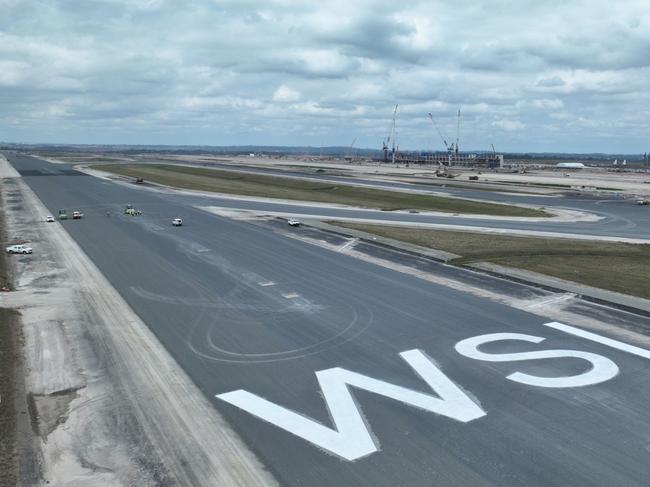 The runway at Western Sydney Airport which has been painted with the official airport code WSI this week. Picture: Supplied