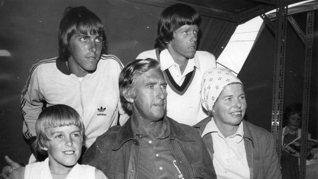 Former tennis players Trevor Fancutt and wife Daphne Fancutt (nee Seeney), with sons Charles (back l), 17, Michael (back r), 15, and Chris, 10, 14 Jan 1977. (Pic by unidentified staff photographer)