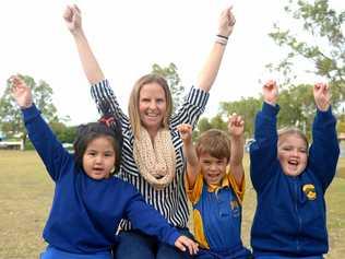 Cindy Pham, Logan Rogers and Alexia Darcy with Brooke Goodwin at Mt Archer State School. Picture: Jann Houley