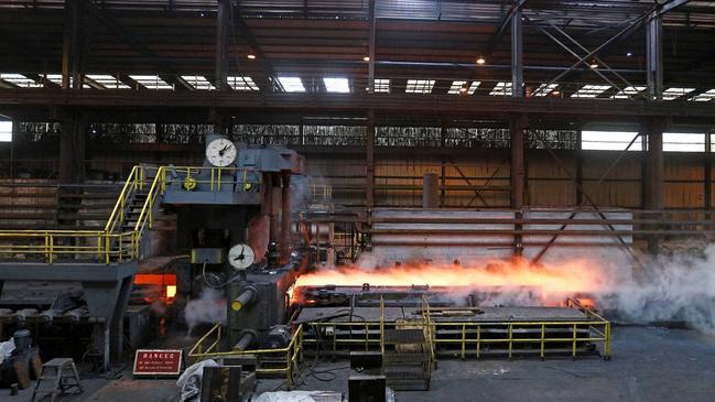 A slab of steel is cooled at Liberty’s rolling mill at Newport in Wales. Picture: Bloomberg