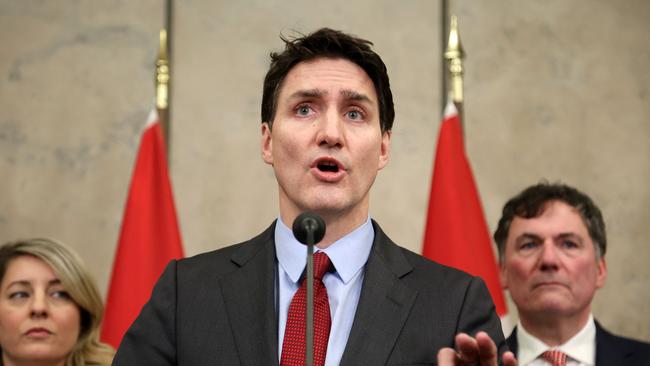 Canada's Prime Minister Justin Trudeau announces billions of dollars in retaliatory tariffs on US products. Picture: Dave Chan/AFP