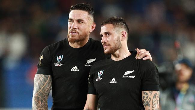 Sonny Bill Williams and TJ Perenara together with the All Blacks at the 2019 World Cup. Picture: Getty Images