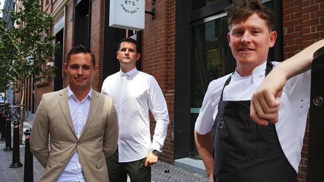 Kensington St Social’s general manager Michael Gavaghan, beverage director Matt Fairhurst and executive chef Rob Daniels, at the Chippendale restaurant that will open on January 13. Picture: Toby Zerna
