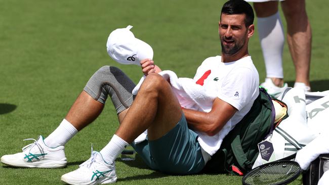 Novak Djokovic of Serbia reacts during practice prior to The Championships. Picture: Clive Brunskill/Getty Images