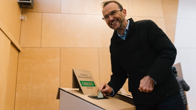 Greens leader Adam Bandt casts his vote in his seat of Melbourne. Picture: Getty Images