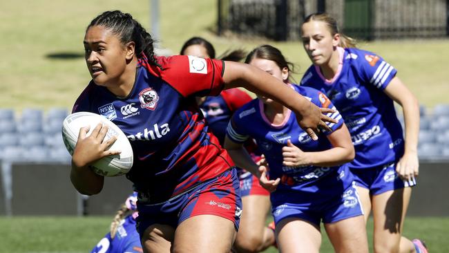 Collegians’ Fanaafi Fauese charges away from the pack. Picture: John Appleyard