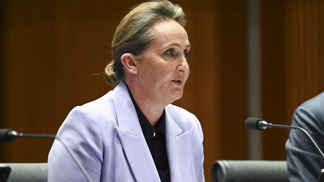 Qantas CEO Vanessa Hudson appears before an inquiry into Australia's bilateral airservices arrangements at Parliament House in Canberra. Picture: NCA NewsWire/Martin Ollman