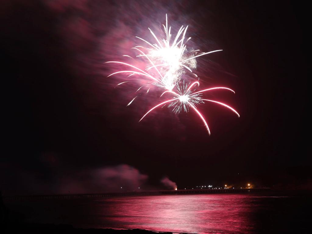 Fireworks over Victor Harbor for New Year's Eve, 2020. Picture: Leighton Cassebohm