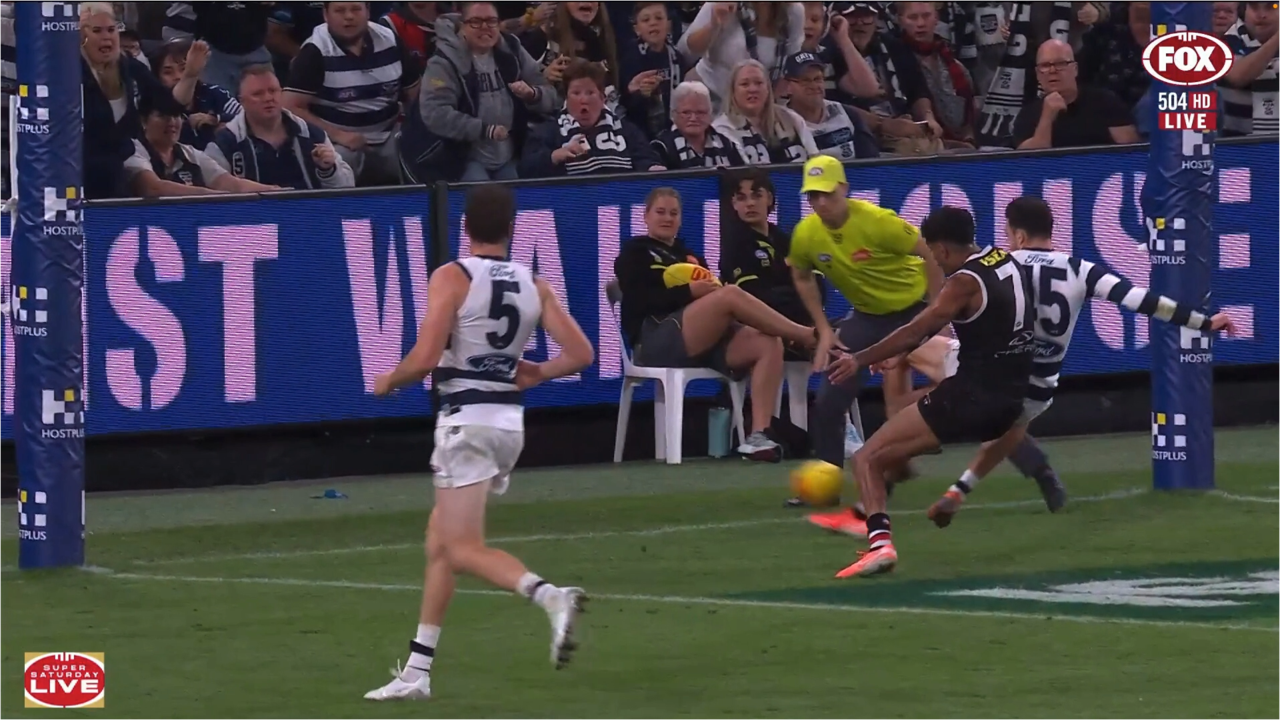 Nasiah Wanganeen-Milera just got his boot to the ball. Photo: Fox Sports