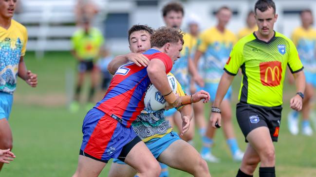 Harrison Clements in action for the Newcastle-Maitland Region Knights against the Northern Rivers Titans during round one of the Andrew Johns Cup. Picture: DC Sports Photography.