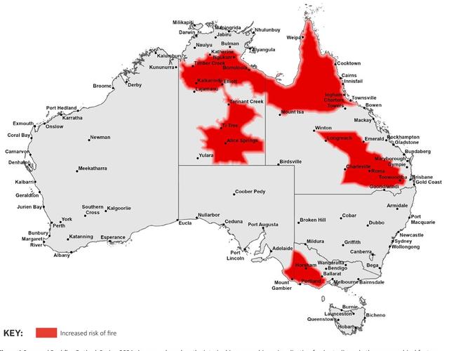 The bushfire risk for spring 2024 for each state and territory in Australia. Credit: AFAC