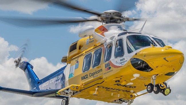 The RACQ CapRescue Rescue300 chopper flew a 25-year-old man to Rockhampton Hospital with potentially life threatening injuries after he was hit by a bus.