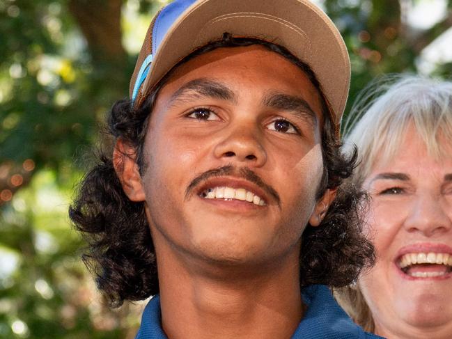 Keegan Payne wins the Million dollar Barra at the press conference in Darwin waterfront. Picture: Pema Tamang Pakhrin