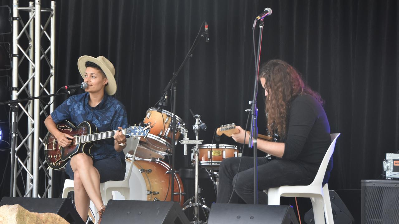 Andrea Kirwin and Tristan Rowley get the performances underway at Noosa's Australia Day Fetsival.