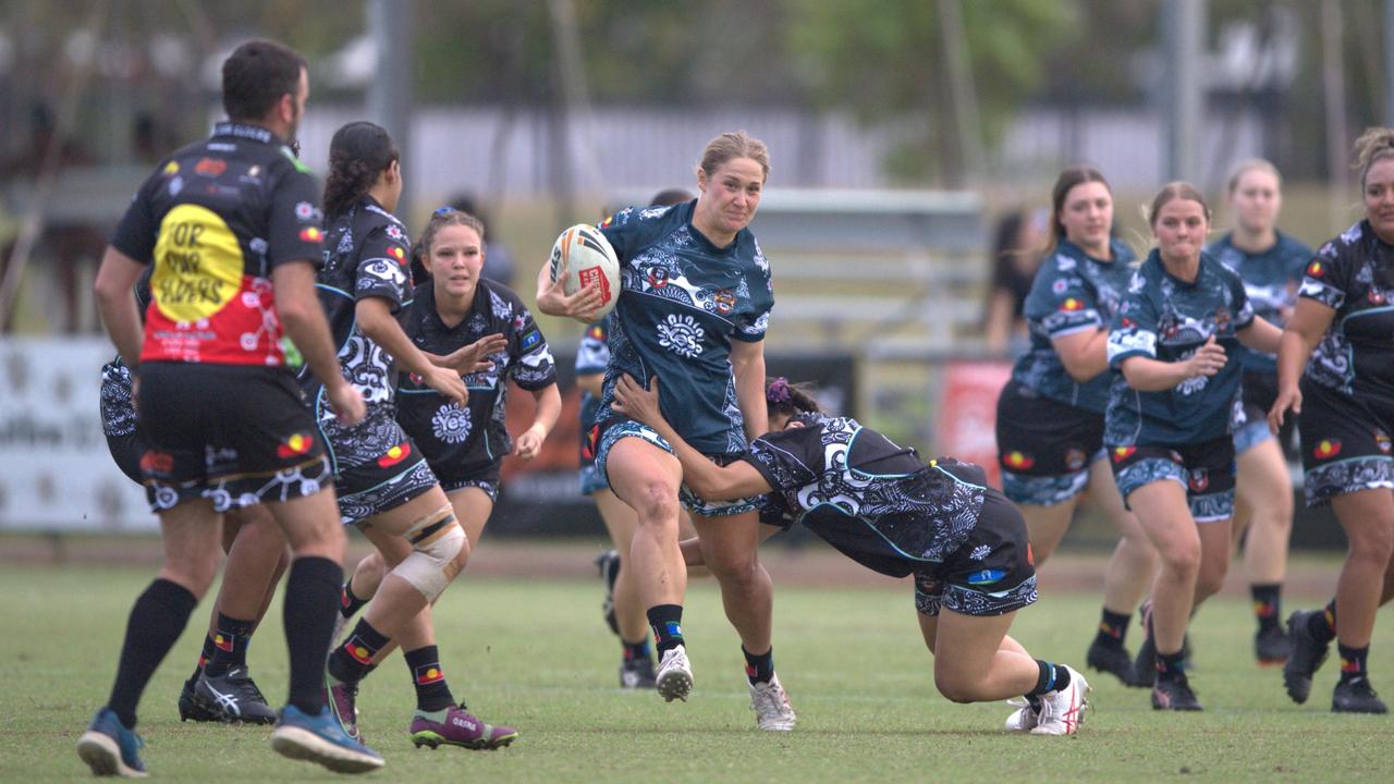 Shae Muhleisen scored two tries for the Territory All Stars in the 2023 Deadly Cup Carnival women’s match. Picture: Pema Tamang Pakhrin